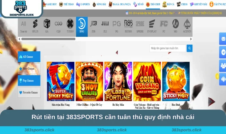 Rút tiền tại 383SPORTS cần tuân thủ quy định nhà cái